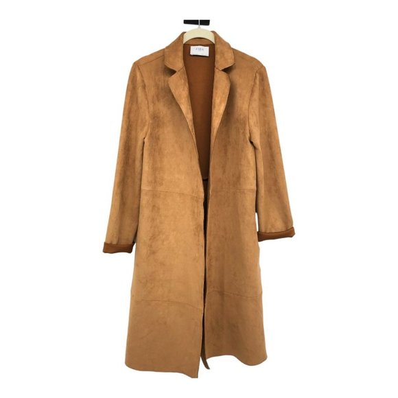 Zara Camel Brown Faux Suede Lightweight Midi Trench Coat EUC size S - Picture 2 of 16